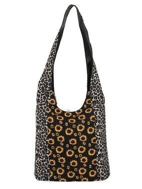 Sunflower & Leopard Print Shoulder Bag - Black and Brown